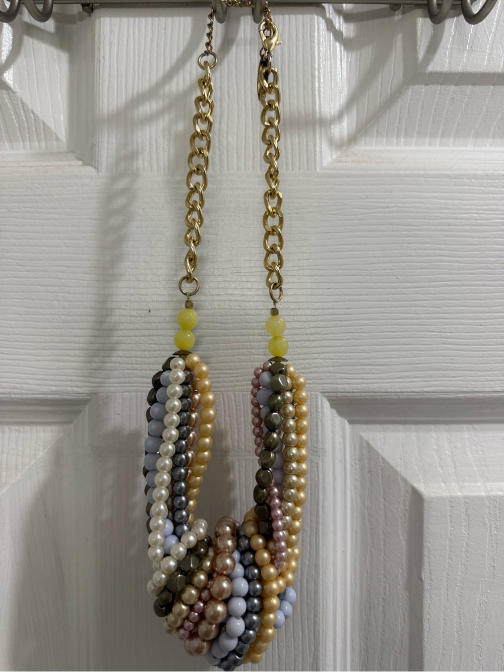 Plunder Designs Multistrand Pearl Beaded Necklace with Gold Chain - Pastel Mix